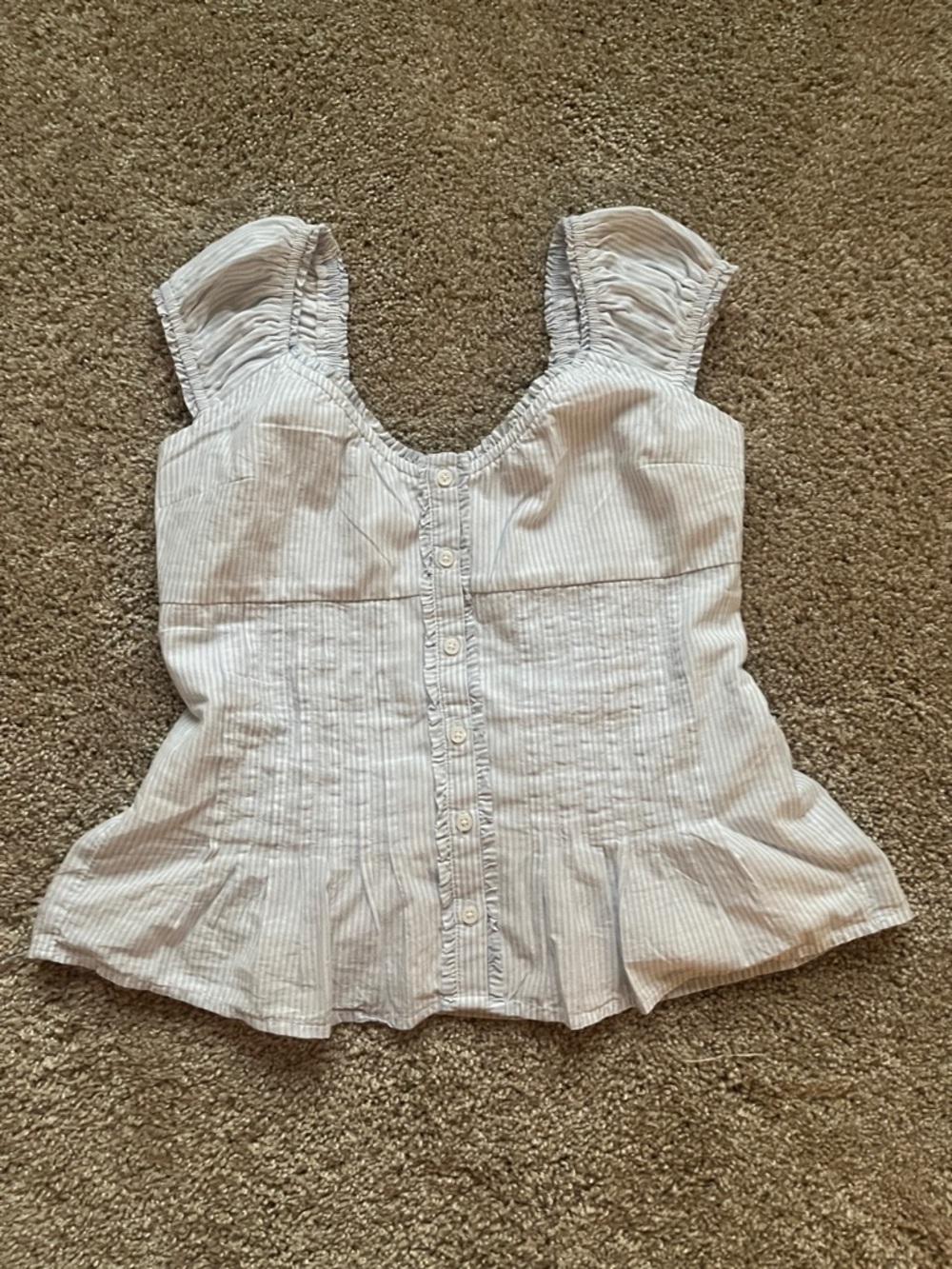 Hollister White Pinstripe Button-Front Peplum Tank